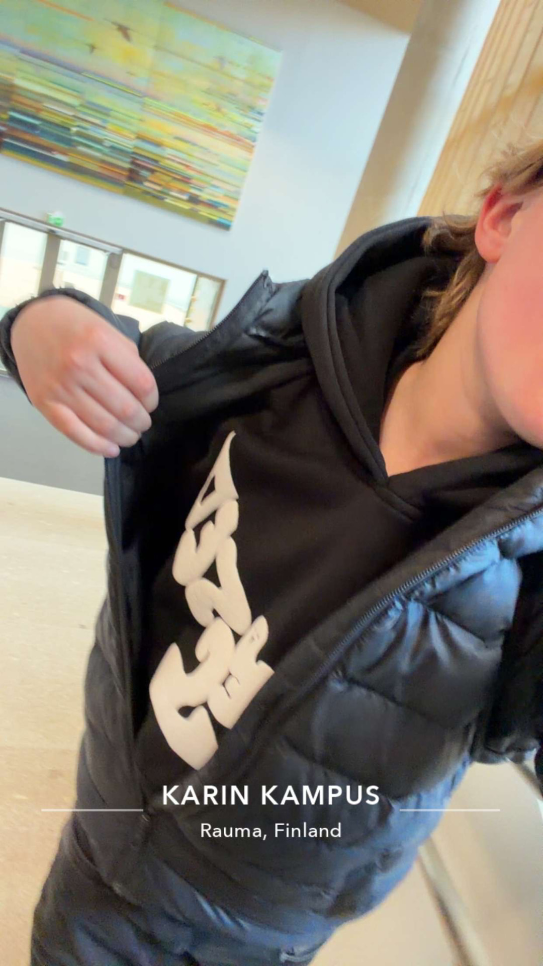 Blessed hoodie worn at school in Rauma, Finland